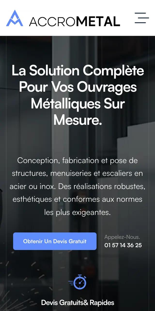 Version mobile du site Accrometal