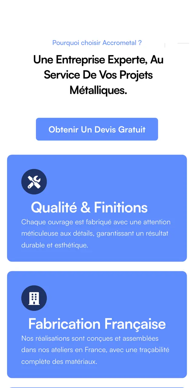 Version mobile du site Accrometal