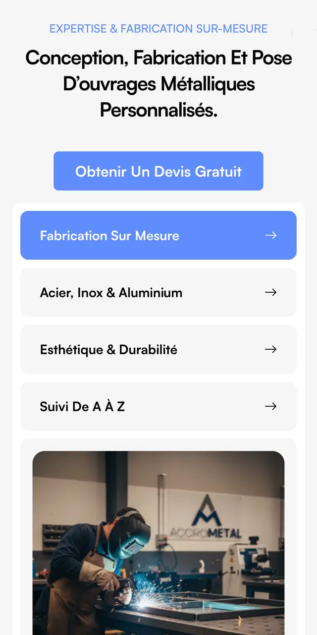 Version mobile du site Accrometal