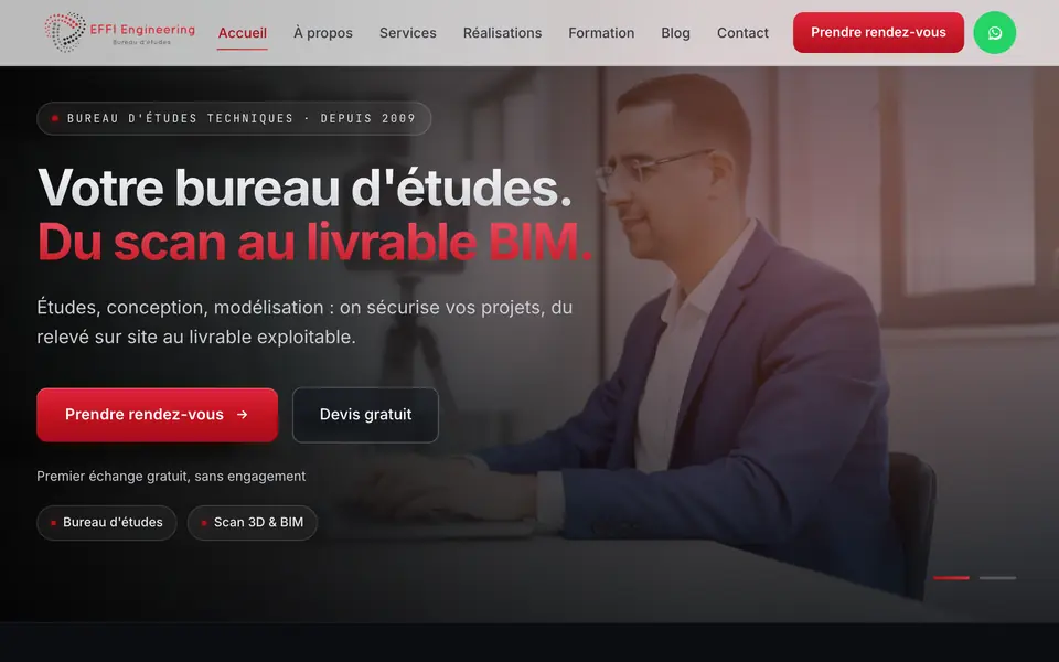 Nouveau site d’EFFI Engineering, refait par Widesign