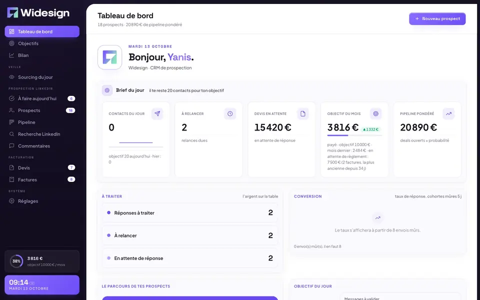 Section du site Logiciel de prospection et de facturation