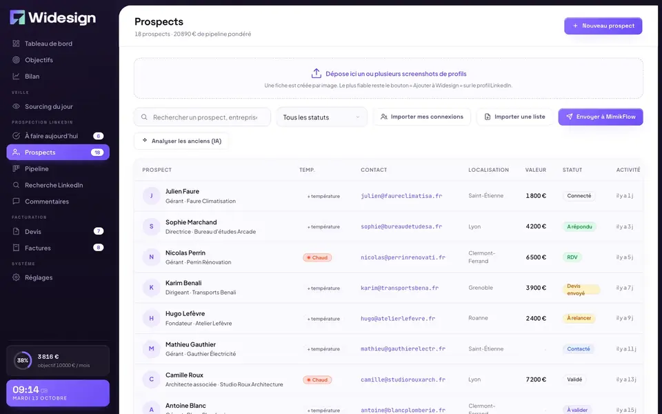 Section du site Logiciel de prospection et de facturation