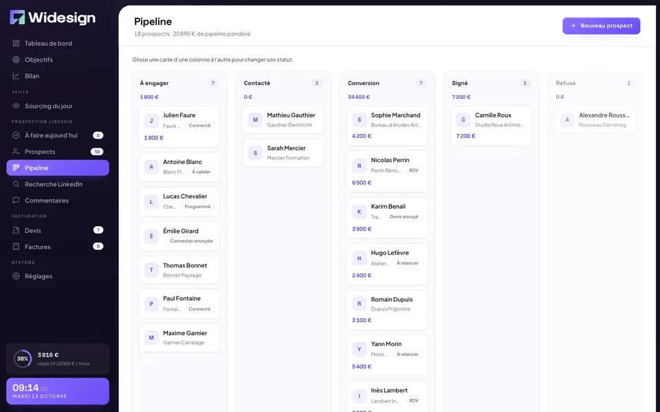 Section du site Logiciel de prospection et de facturation