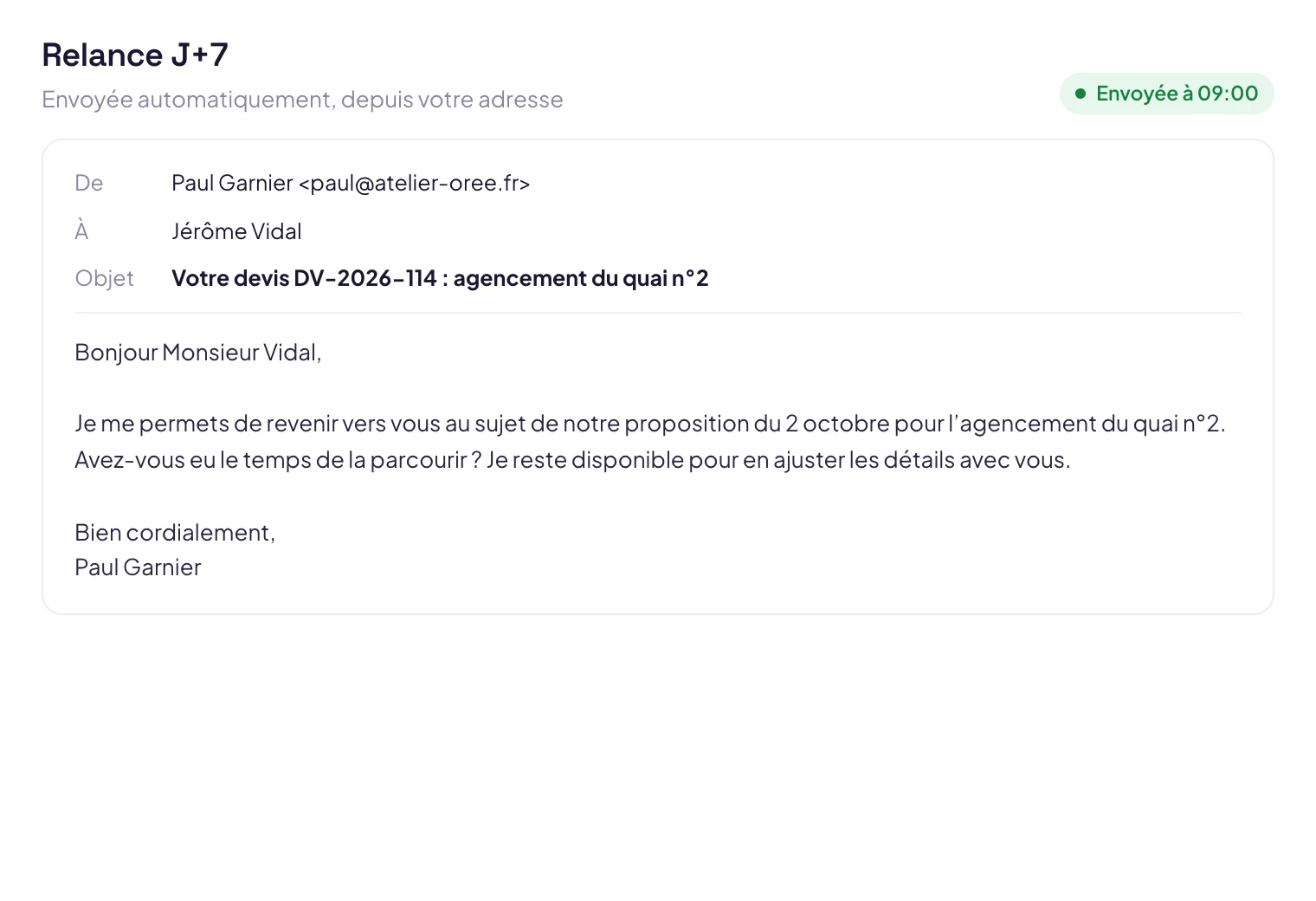 Email de relance envoyé automatiquement